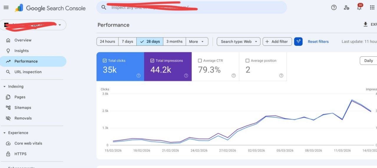 Private SEO case study showing strong click-through rate and ranking growth